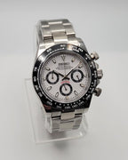 Seiko watch with silver and black design on a white background