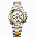 Two-tone Seiko watch with silver and gold band on a white background