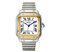 Two-tone Seiko watch with gold and silver band on a white background