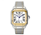 Two-tone Seiko watch with gold and silver band on a white background