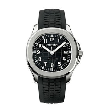 Seiko watch with black rubber strap on a white background
