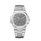 Silver watch with a gray face on a white background