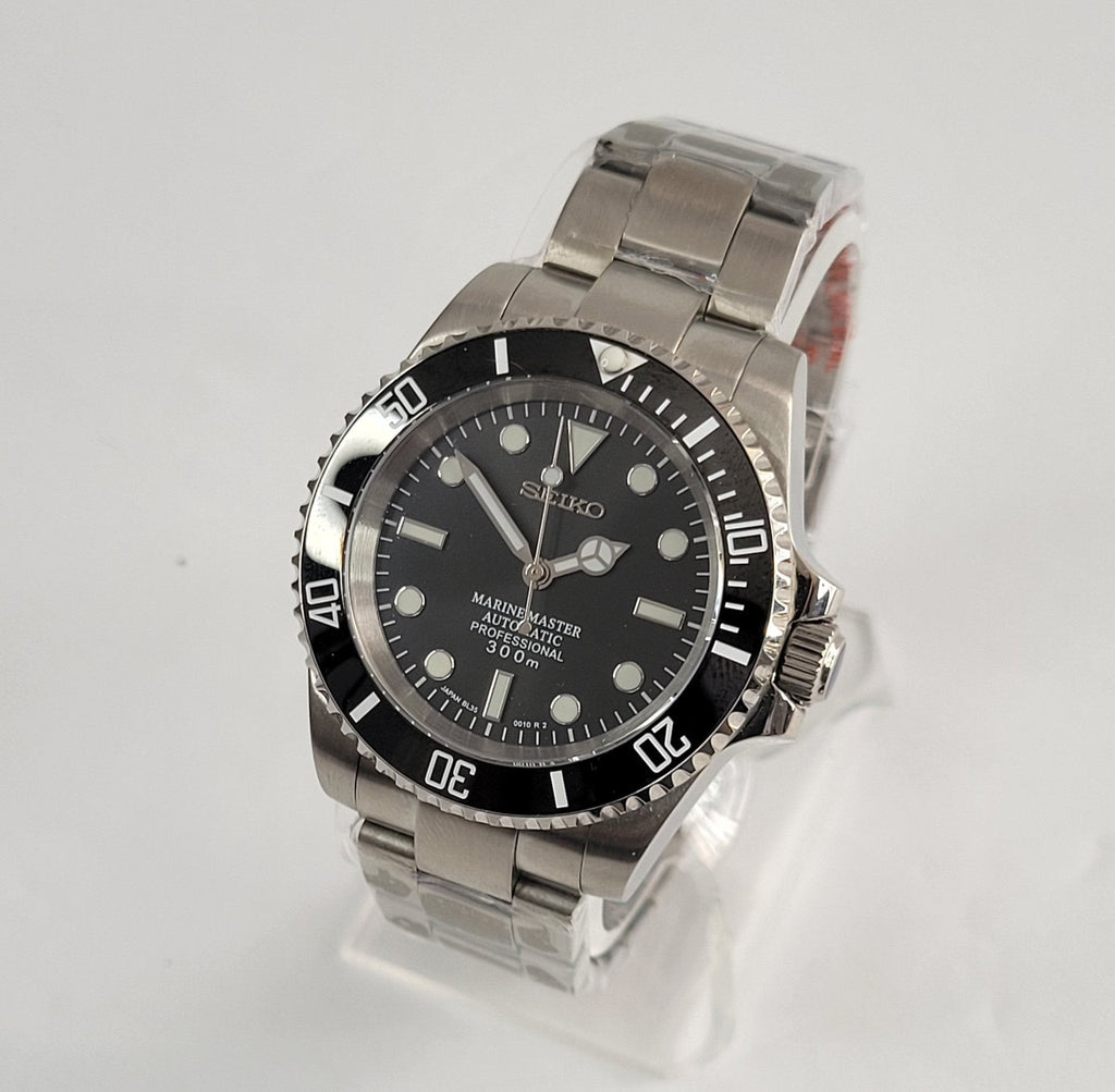 Seiko Custom Mod Watch Black Dial, Black Ceramic Bezel, Sapphire - powered by NH35 Automatic Movement - Sunshine Custom Watch
