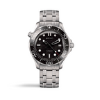 Silver watch with black dial on a white background